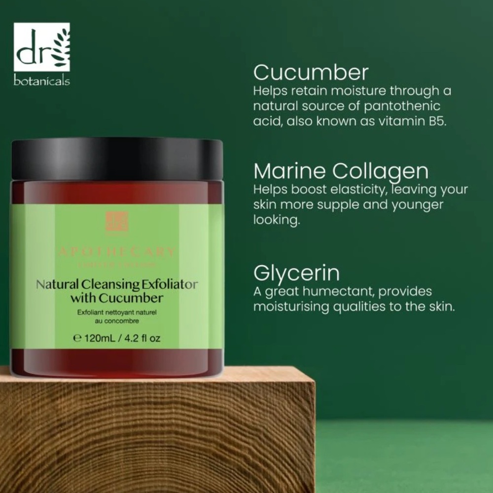 Dr Botanicals Cleaning Exfoliator with Cucumber, 120 ml NWT Vegan